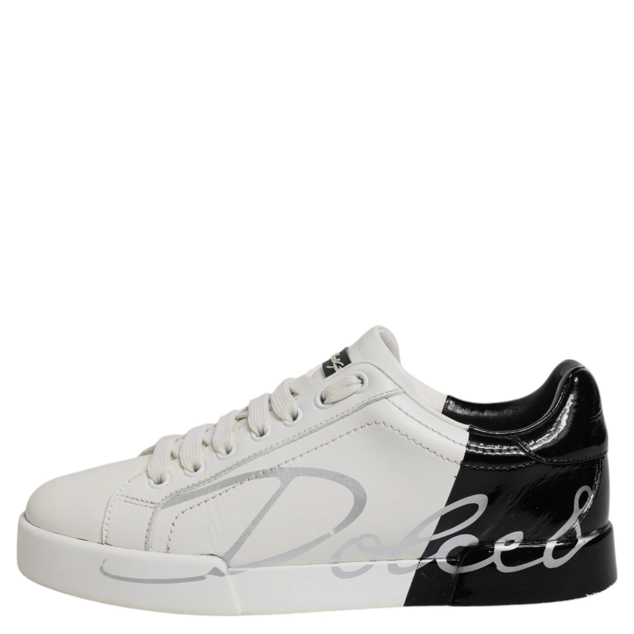 White Black Logo Portofino Men Sneaker Shoes