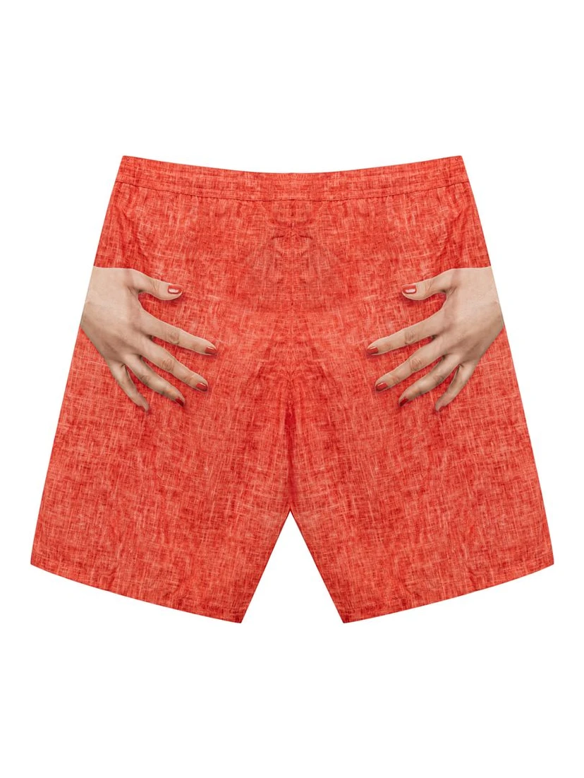 Red Polyester Swim Shorts