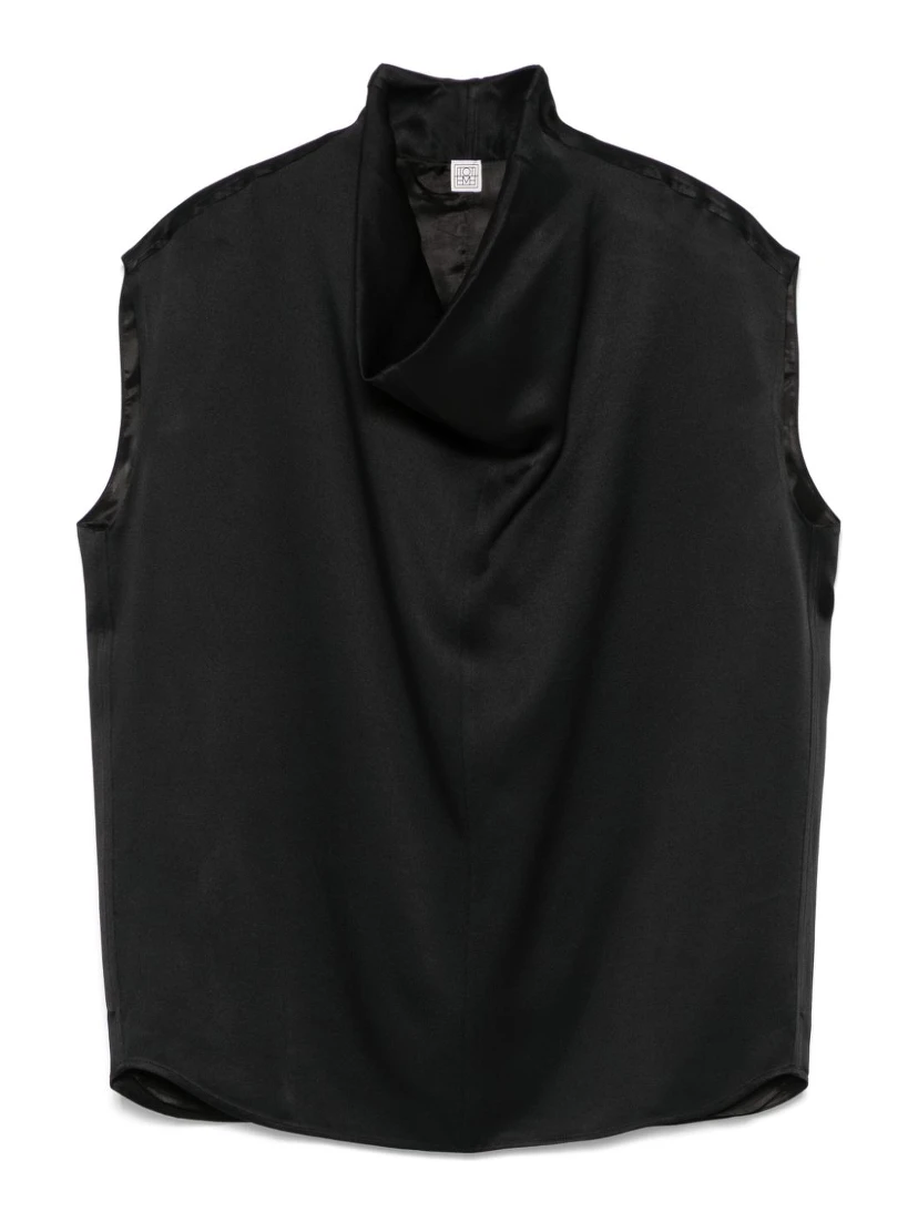 sleeveless funnel-neck blouse