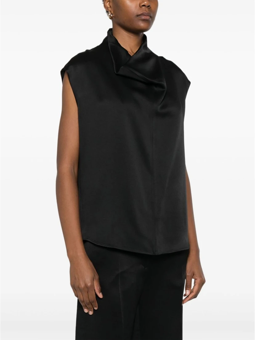 sleeveless funnel-neck blouse