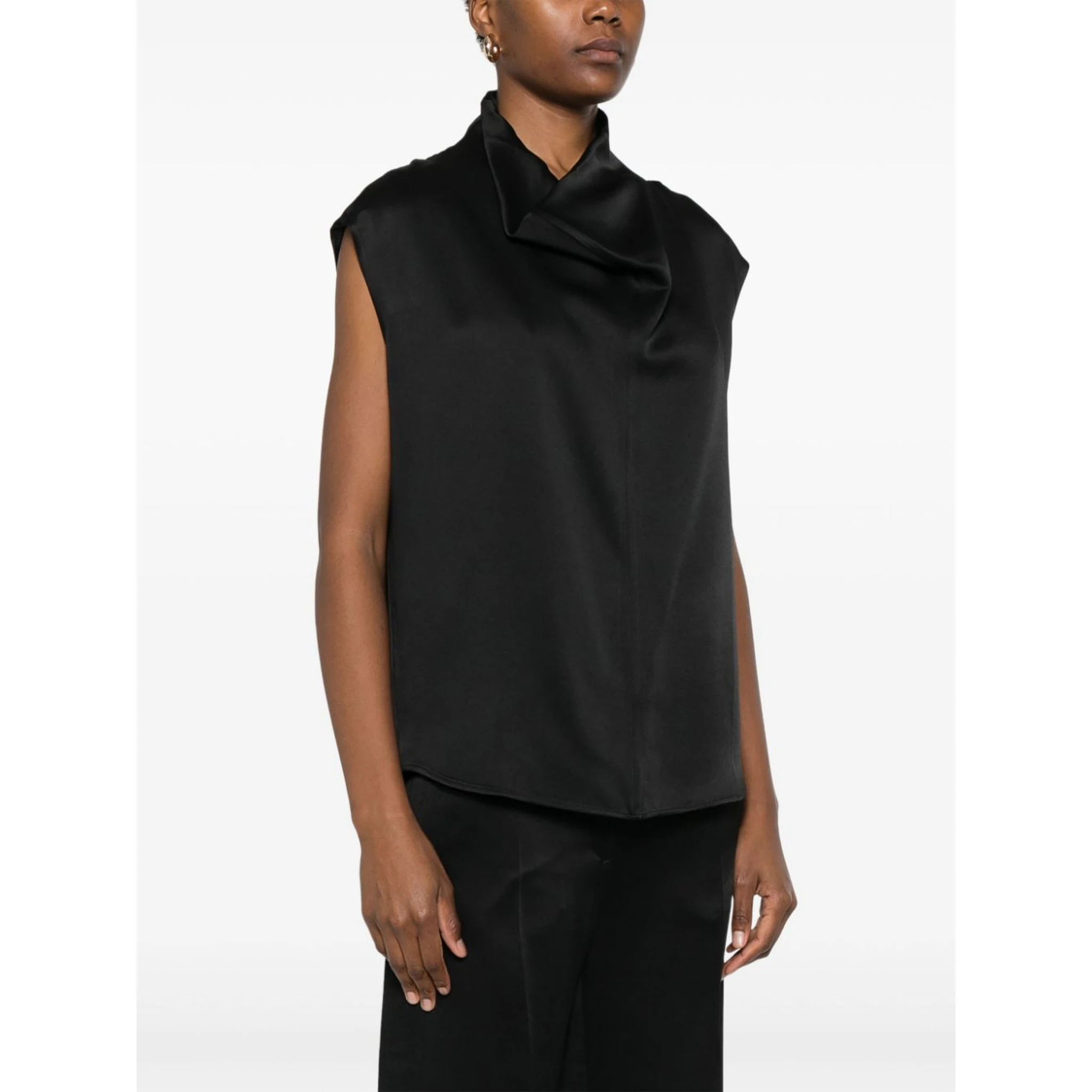 sleeveless funnel-neck blouse