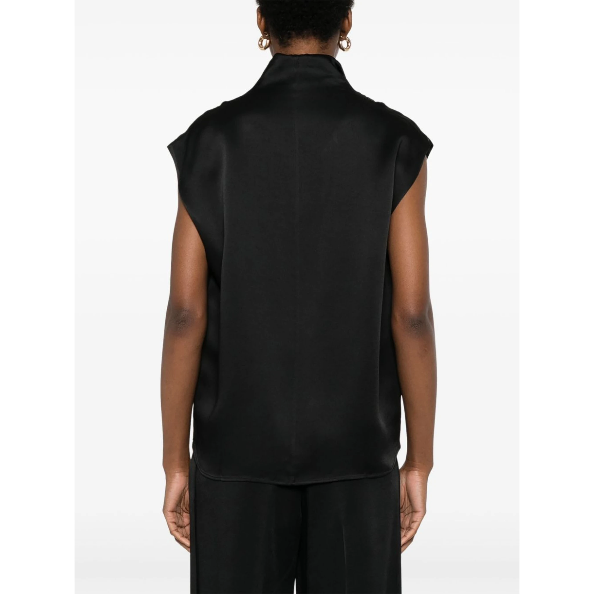 sleeveless funnel-neck blouse