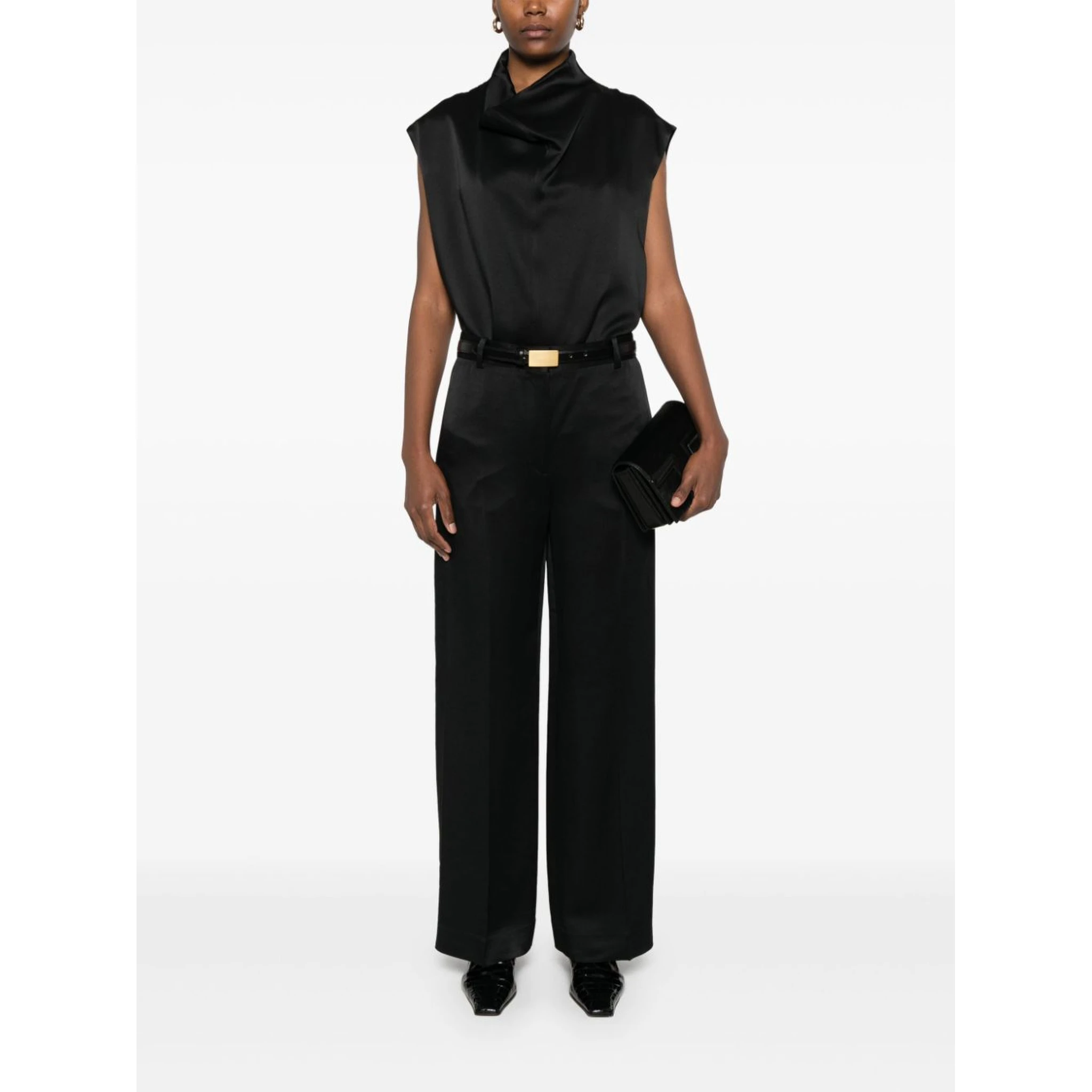 sleeveless funnel-neck blouse