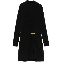 Plunge Neck Long Sleeve Crepe Jersey Dress In Lb999 Black