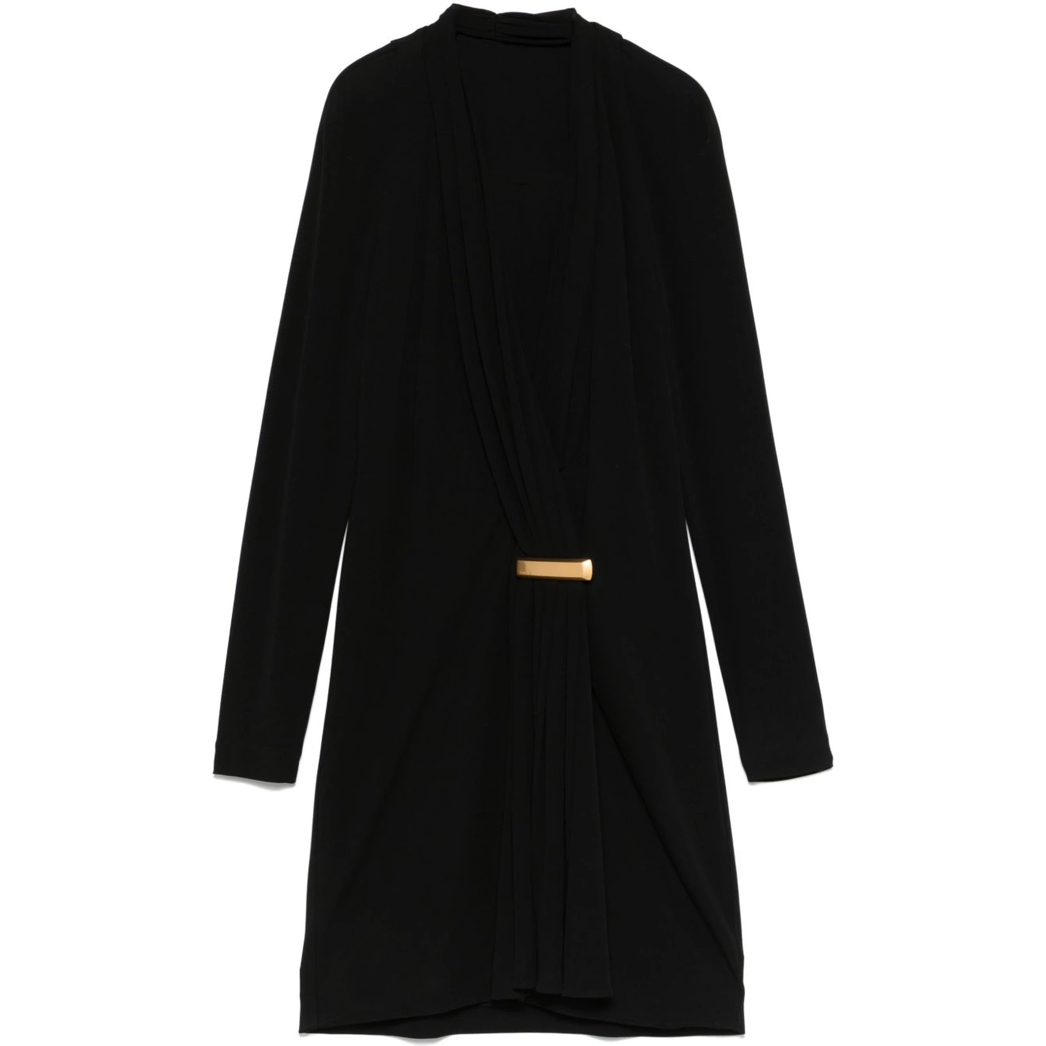 Plunge Neck Long Sleeve Crepe Jersey Dress In Lb999 Black