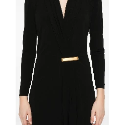Plunge Neck Long Sleeve Crepe Jersey Dress In Lb999 Black