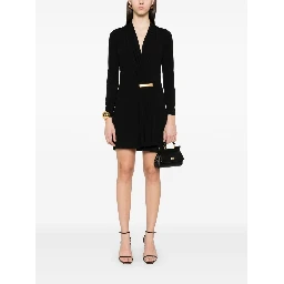 Plunge Neck Long Sleeve Crepe Jersey Dress In Lb999 Black