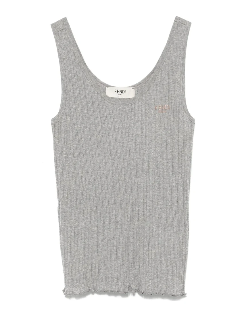Fendi Roma Ribbed Cotton Tank Top In Grey