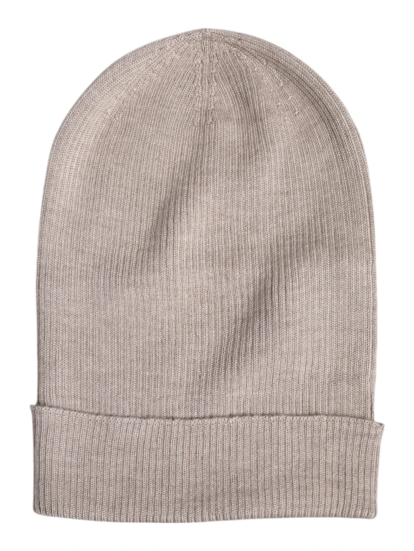 Beige Cashmere Knitted Winter Beanie Hat