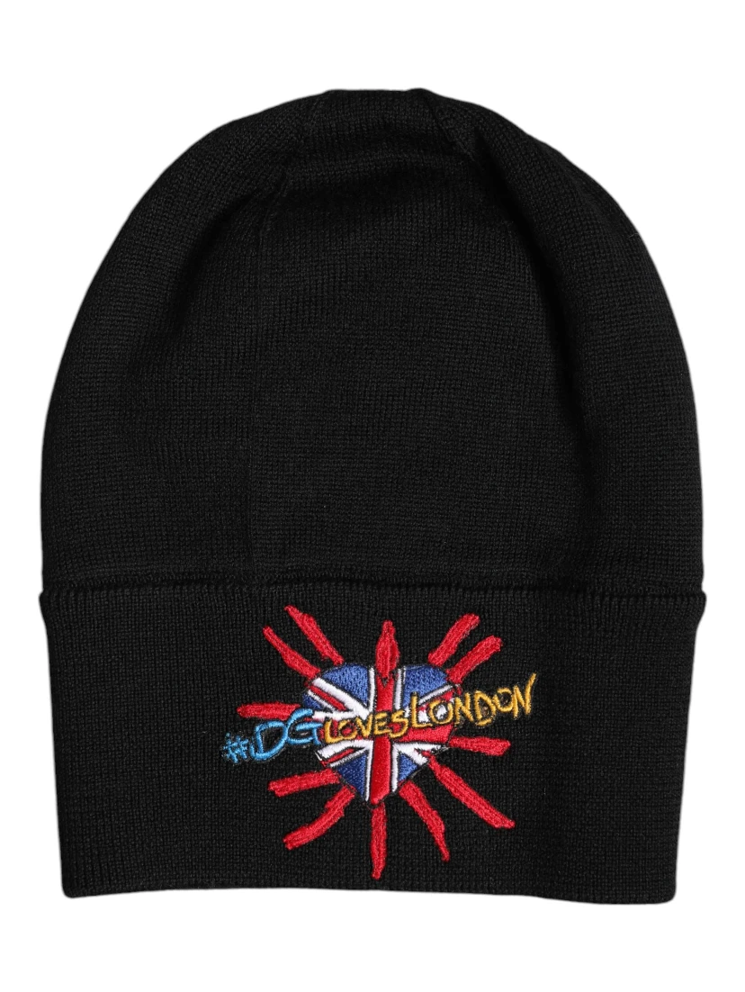 Black #DGLOVESLONDON Knitted Beanie Hat