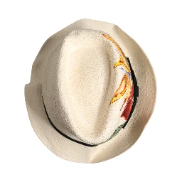 Beige Floral Print Straw Wide Brim Fedora Hat
