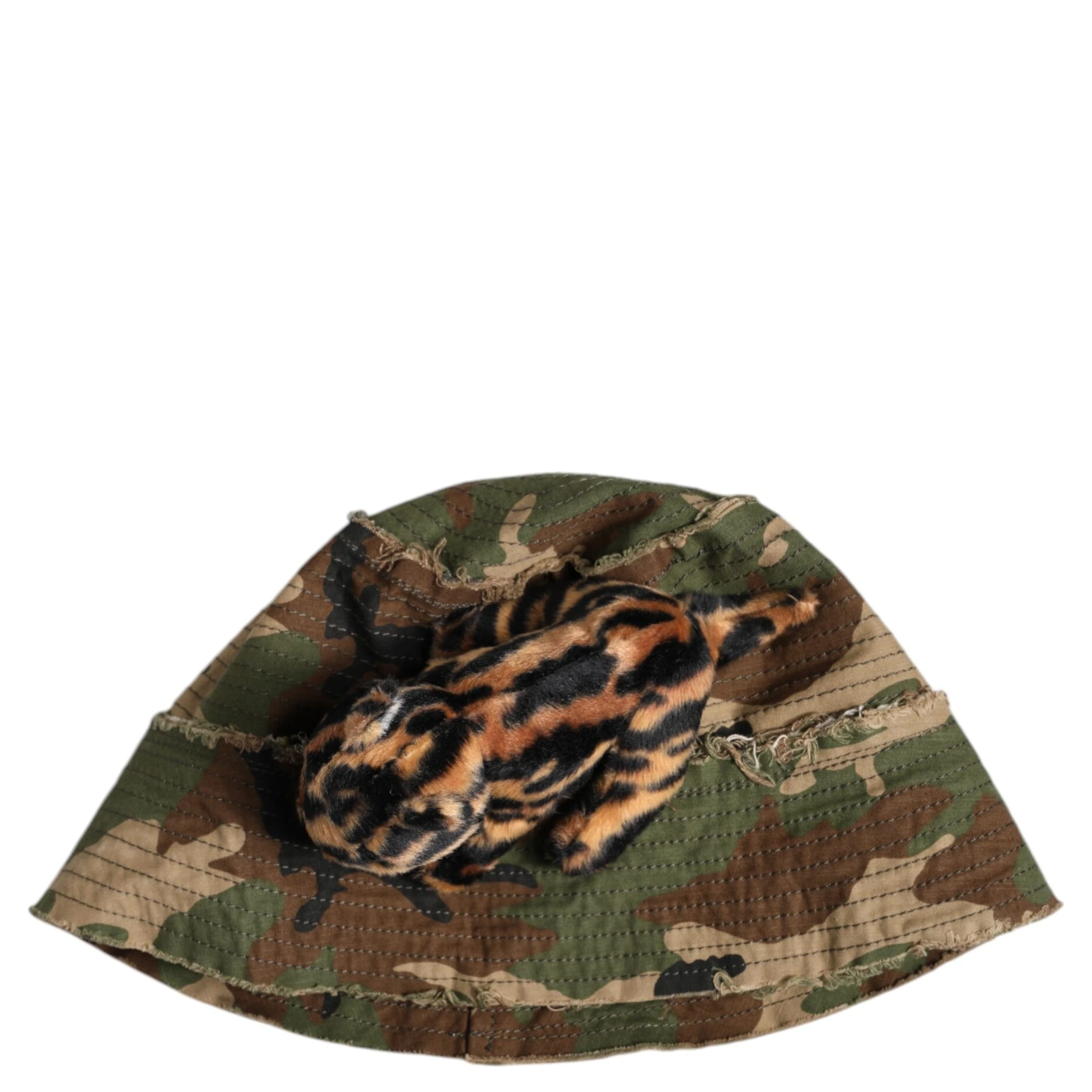 Multicolor Leopard Embellish Wide Brim Bucket Hat