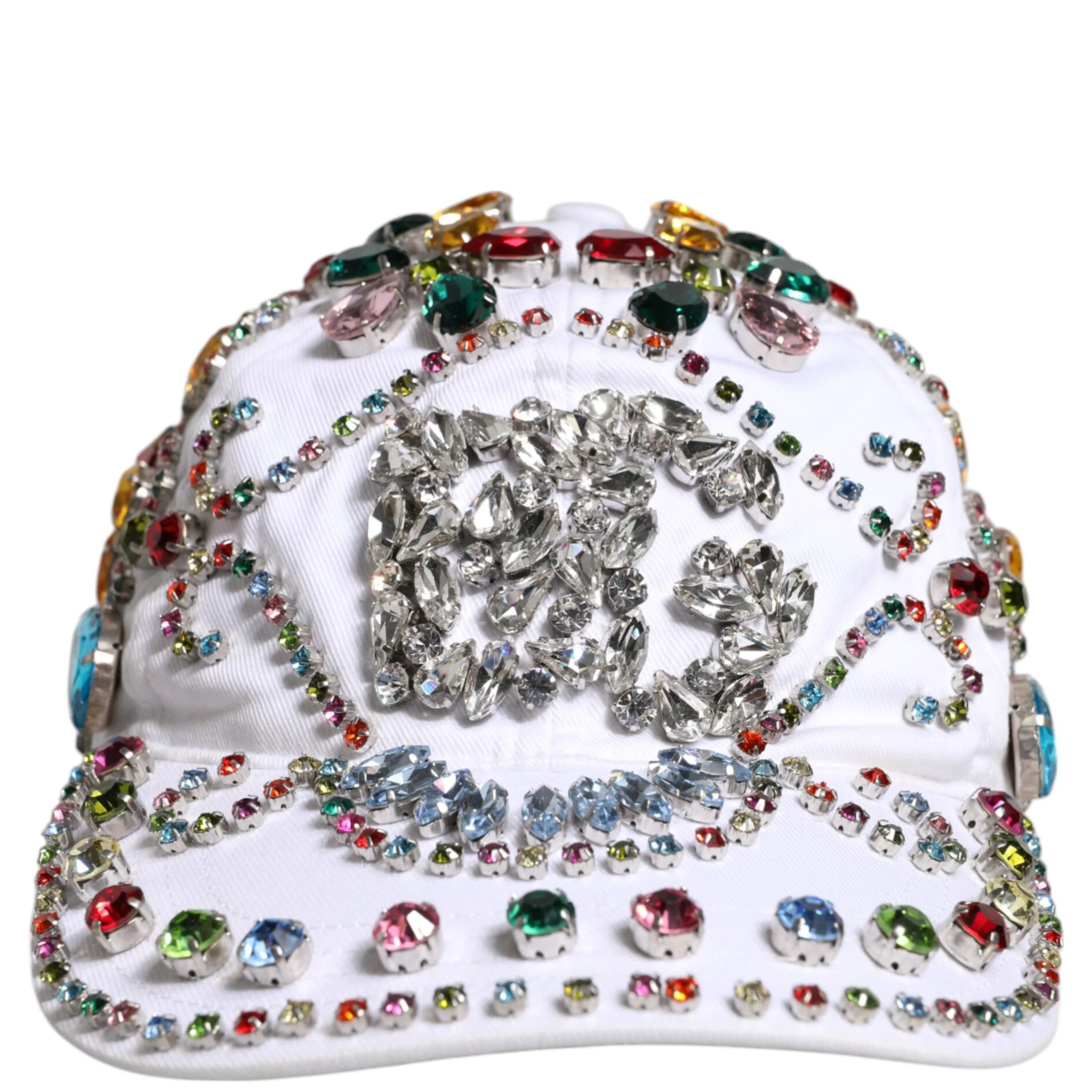 White Multicolor Crystal Embellish Baseball Cap