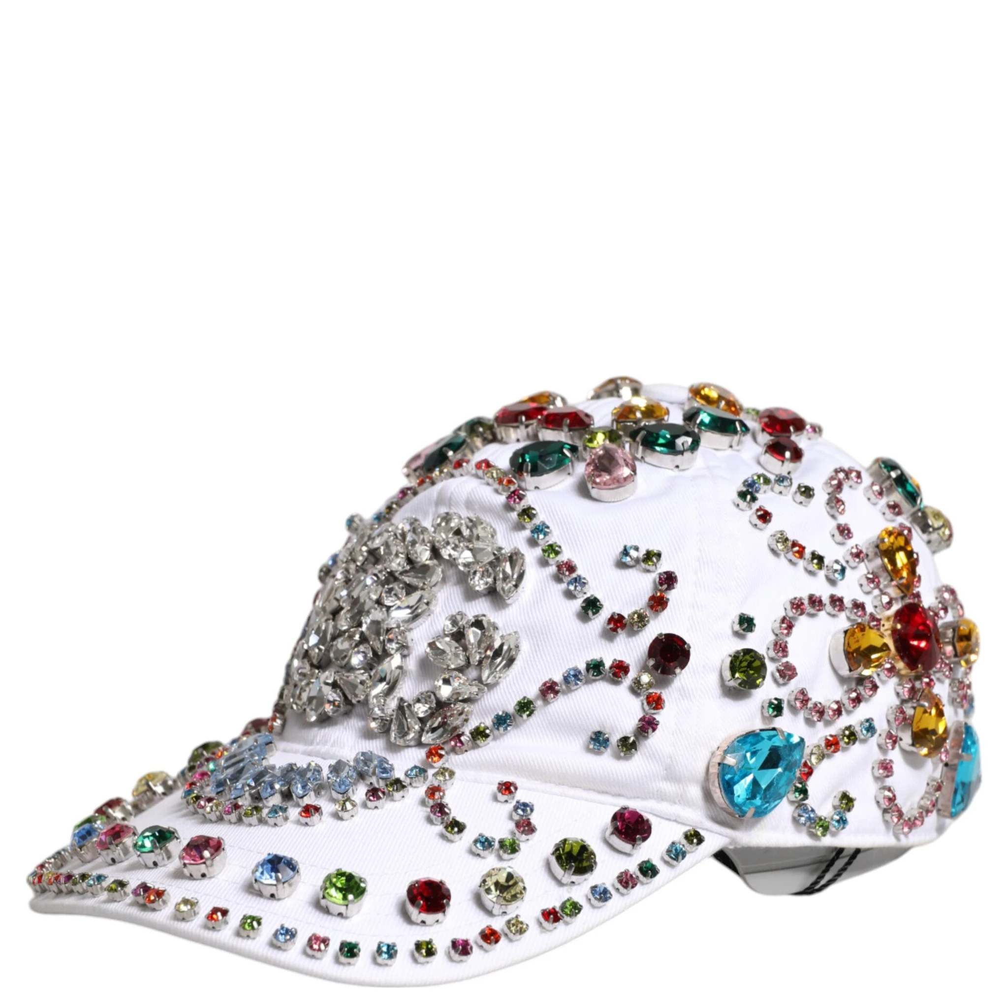 White Multicolor Crystal Embellish Baseball Cap