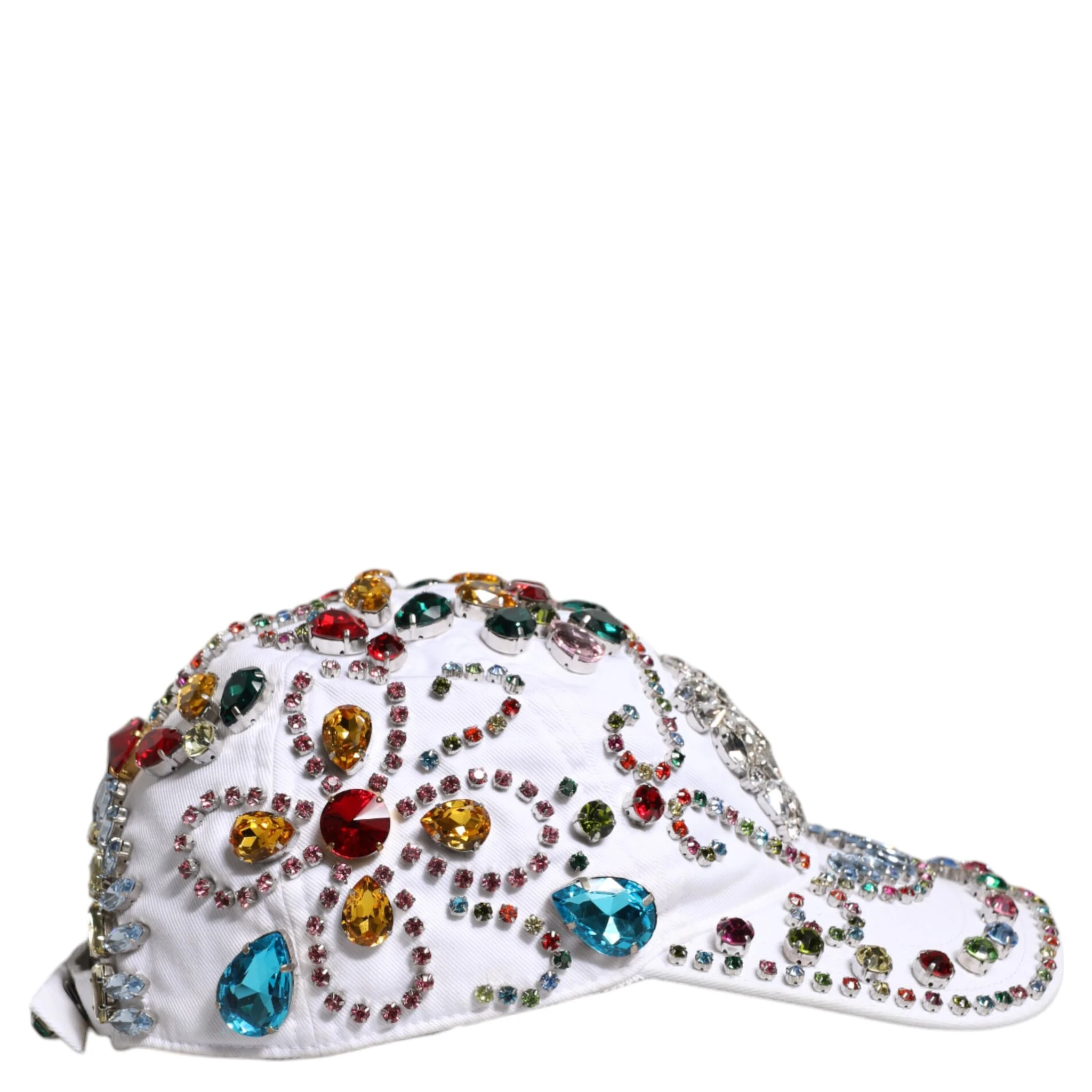 White Multicolor Crystal Embellish Baseball Cap