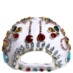 White Multicolor Crystal Embellish Baseball Cap