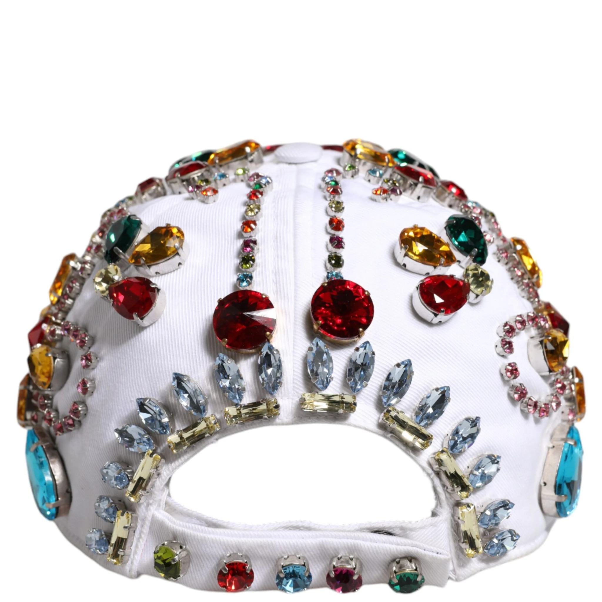 White Multicolor Crystal Embellish Baseball Cap