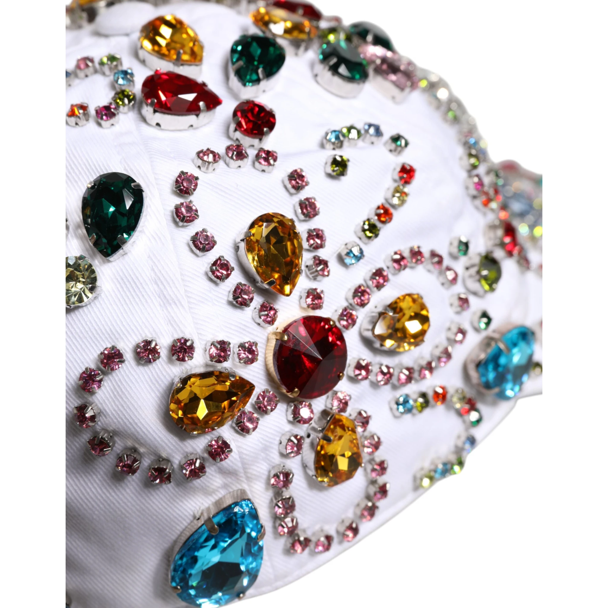 White Multicolor Crystal Embellish Baseball Cap