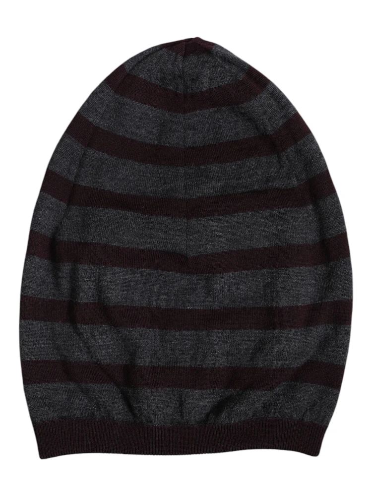 Gray Striped Wool Knitted Winter Beanie Hat alternative