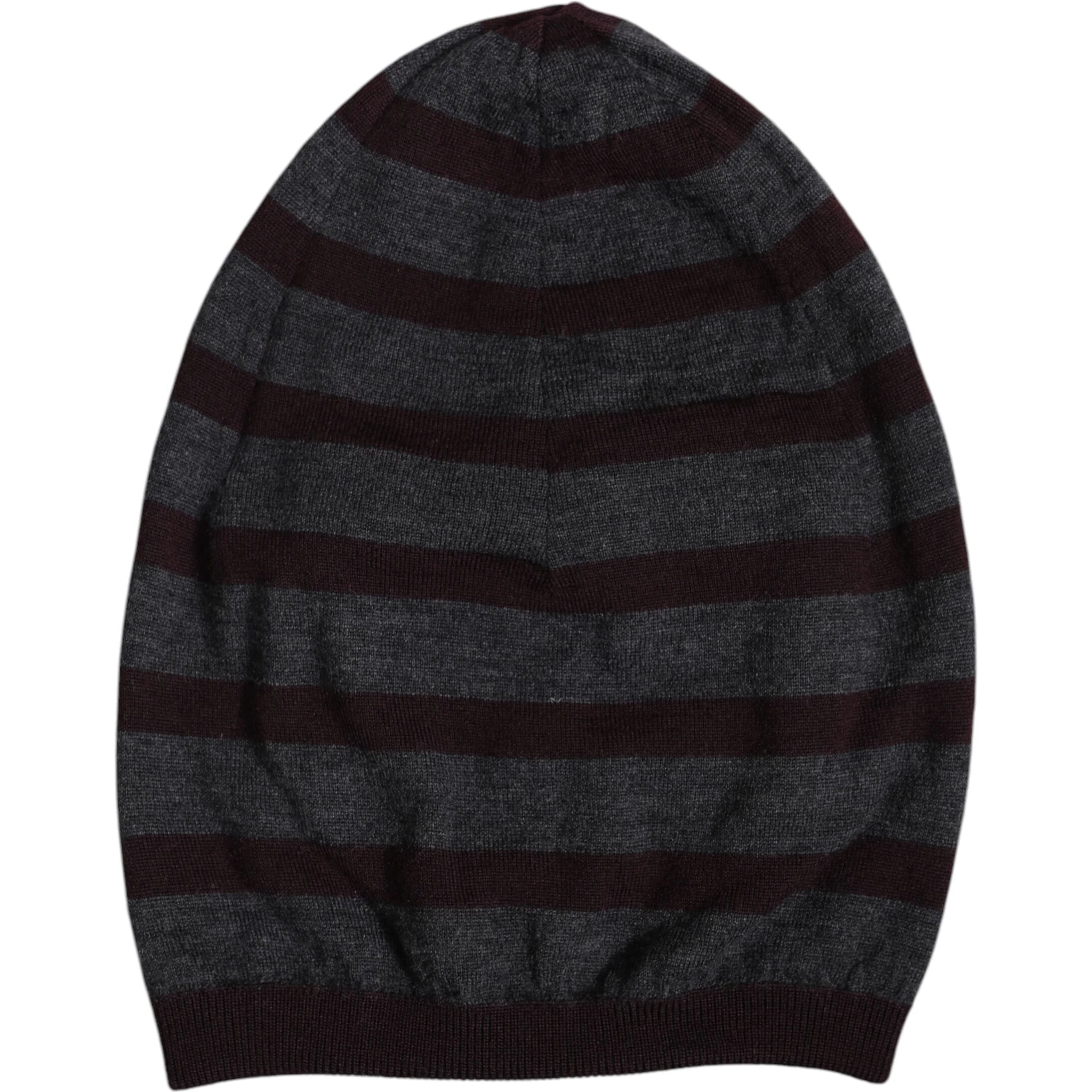 Gray Striped Wool Knitted Winter Beanie Hat