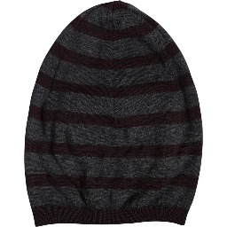 Gray Striped Wool Knitted Winter Beanie Hat