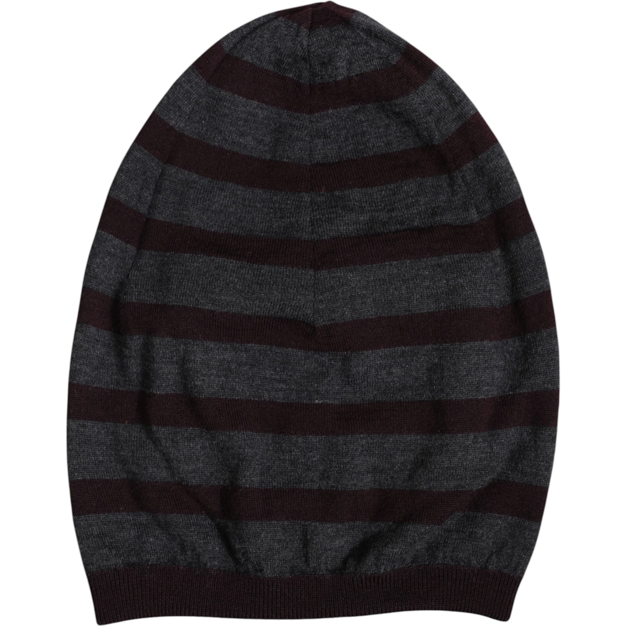 Gray Striped Wool Knitted Winter Beanie Hat