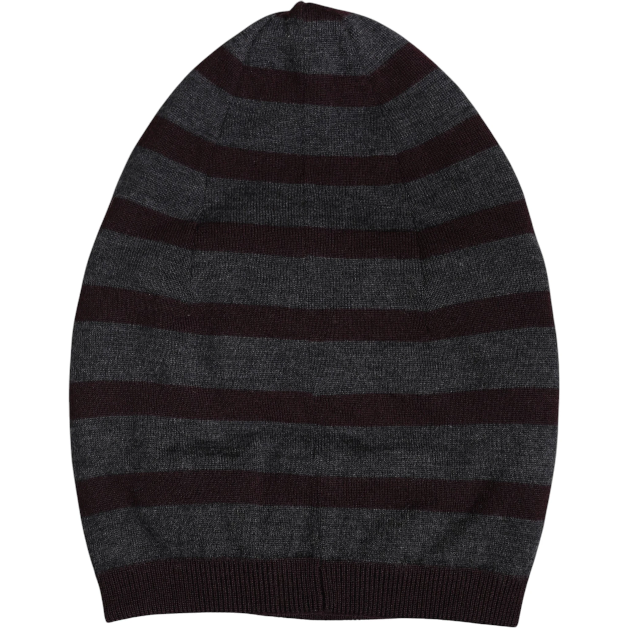 Gray Striped Wool Knitted Winter Beanie Hat