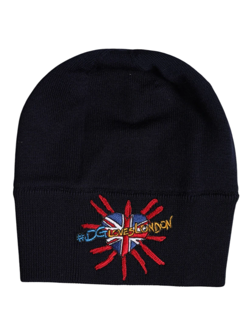 Black Wool #DGLovesLondon Winter Beanie Hat