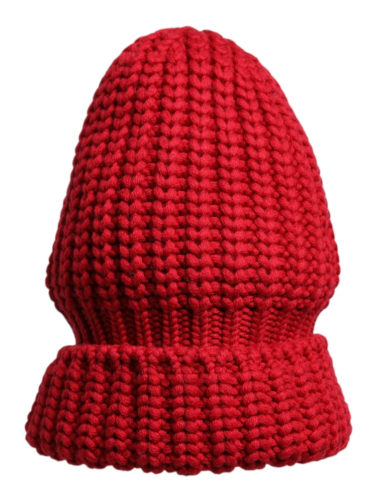 Red Solid Wool Knitted Winter Beanie Hat