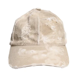 Beige Tattered Cotton 6 Panels Baseball Cap