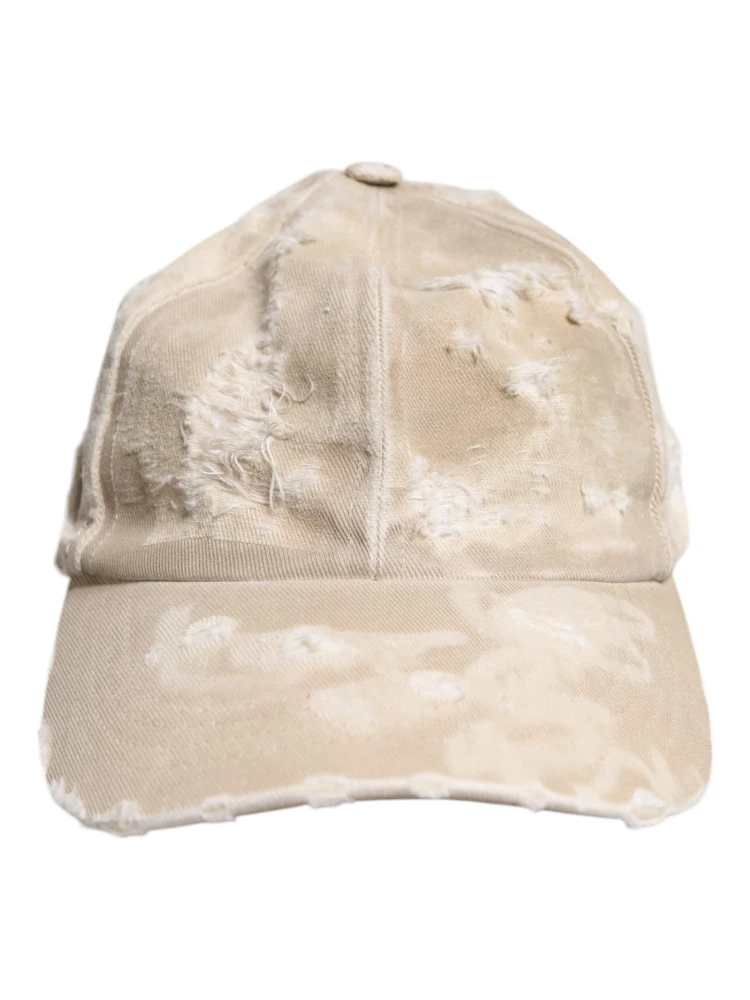 Beige Tattered Cotton 6 Panels Baseball Cap