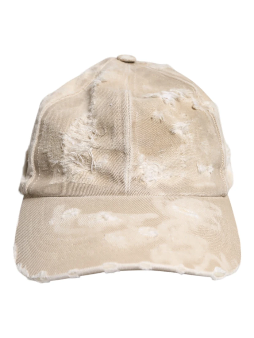 Beige Tattered Cotton 6 Panels Baseball Cap