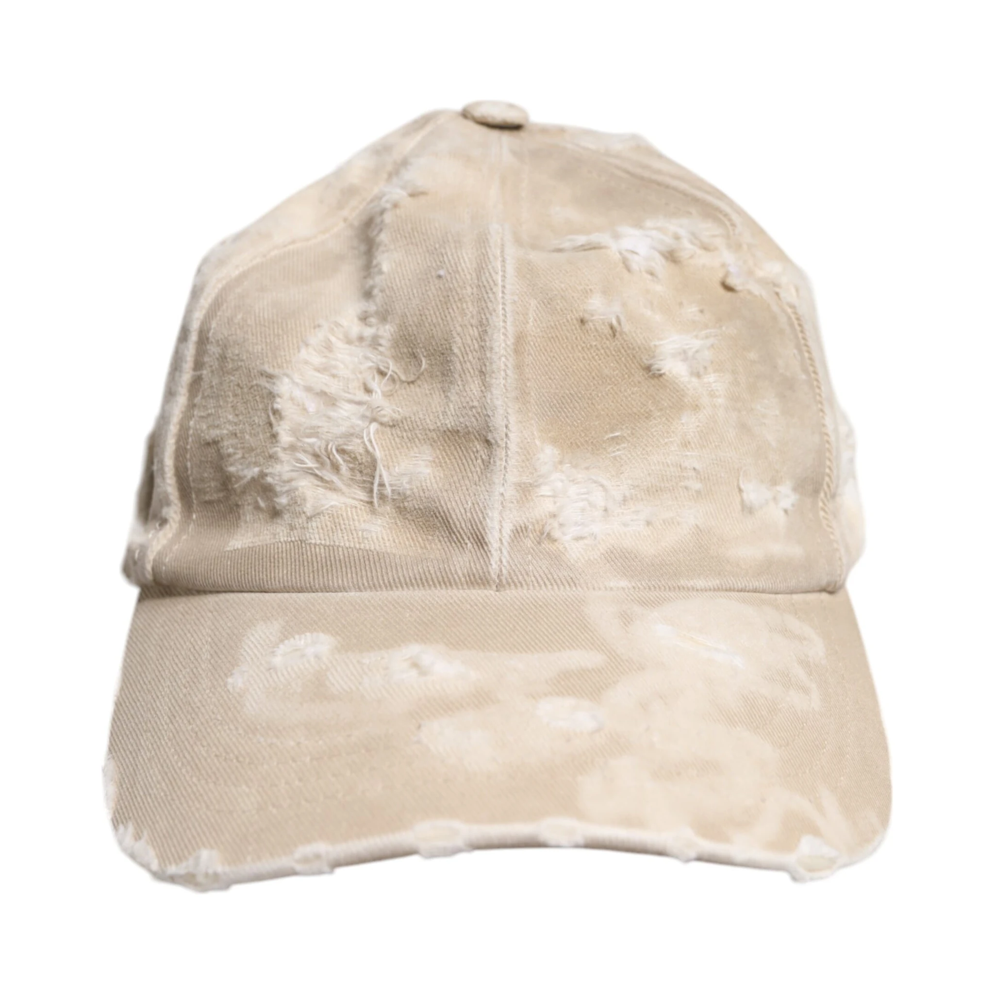 Beige Tattered Cotton 6 Panels Baseball Cap