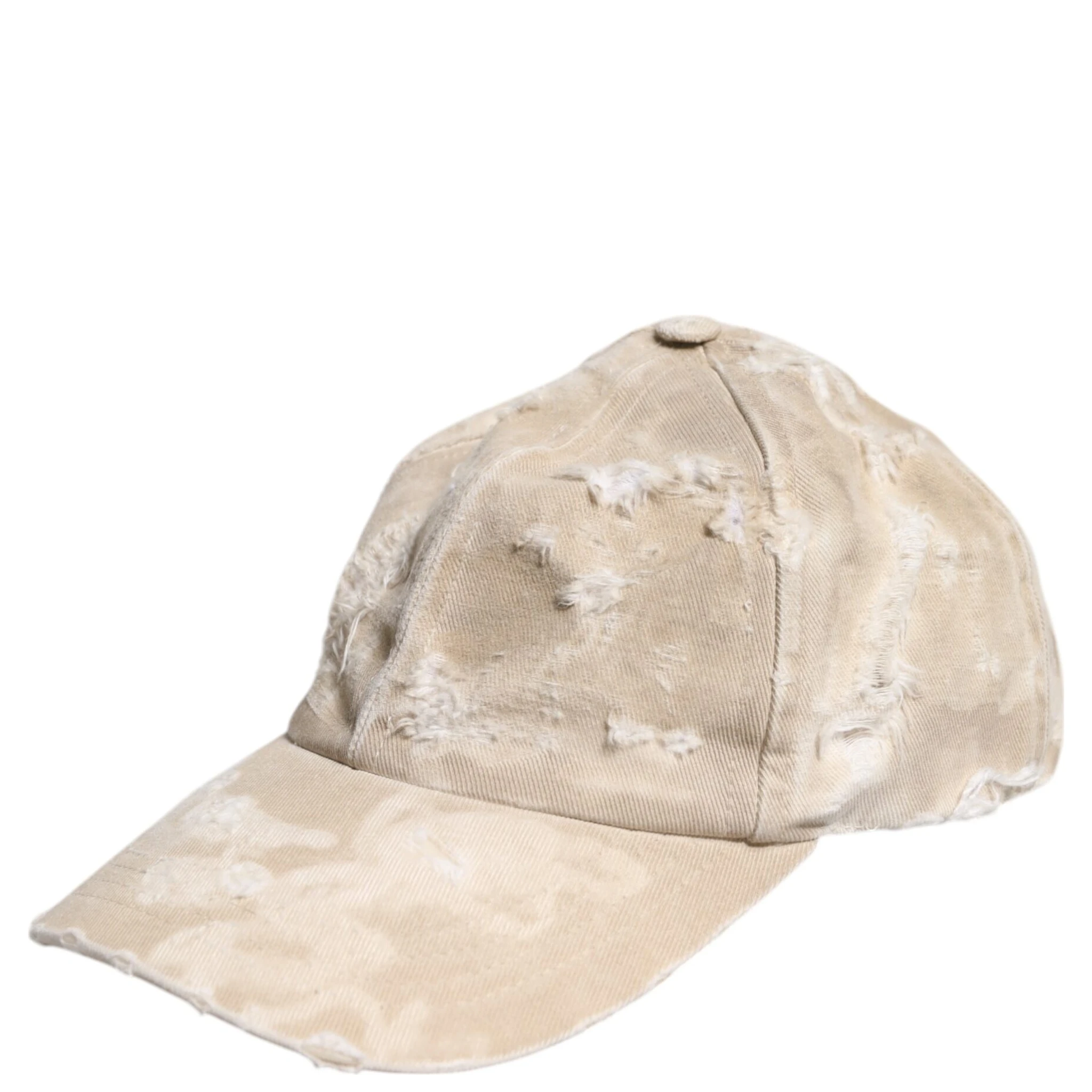 Beige Tattered Cotton 6 Panels Baseball Cap