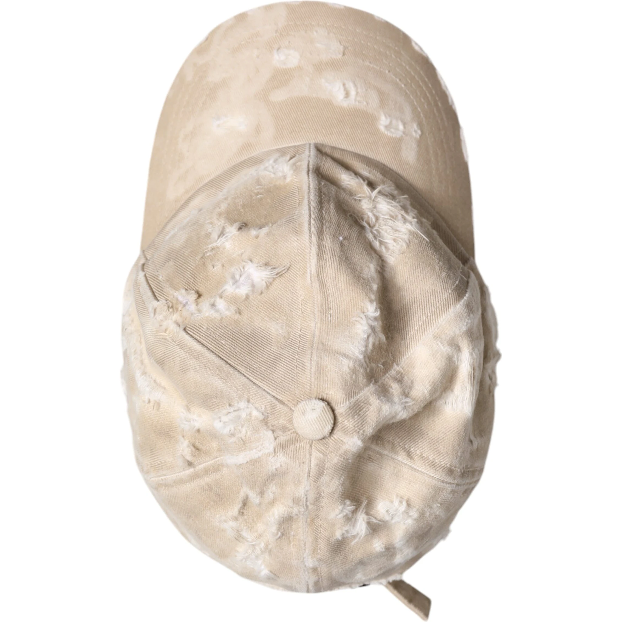 Beige Tattered Cotton 6 Panels Baseball Cap