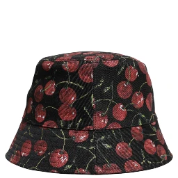 Black Cotton Printed Wide Brim Bucket Hat