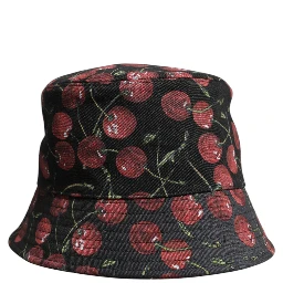 Black Cotton Printed Wide Brim Bucket Hat