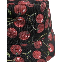 Black Cotton Printed Wide Brim Bucket Hat