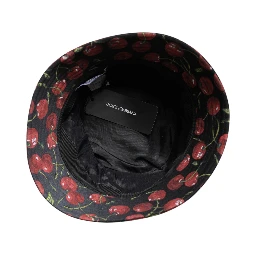 Black Cotton Printed Wide Brim Bucket Hat