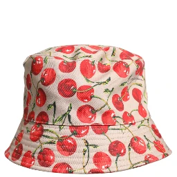 Beige Cotton Printed Wide Brim Bucket Hat