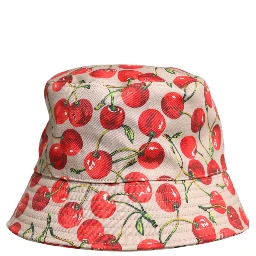 Beige Cotton Printed Wide Brim Bucket Hat