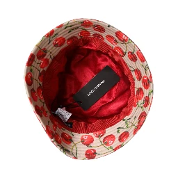 Beige Cotton Printed Wide Brim Bucket Hat