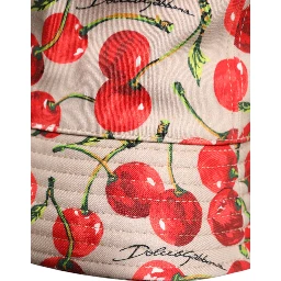 Beige Cotton Printed Wide Brim Bucket Hat