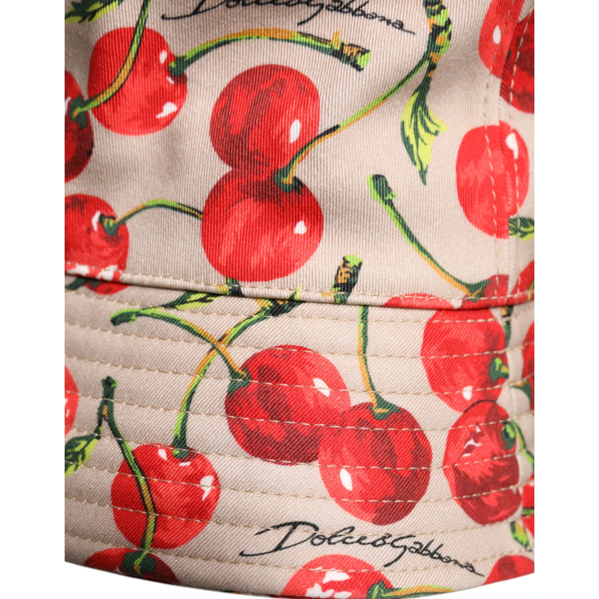 Beige Cotton Printed Wide Brim Bucket Hat