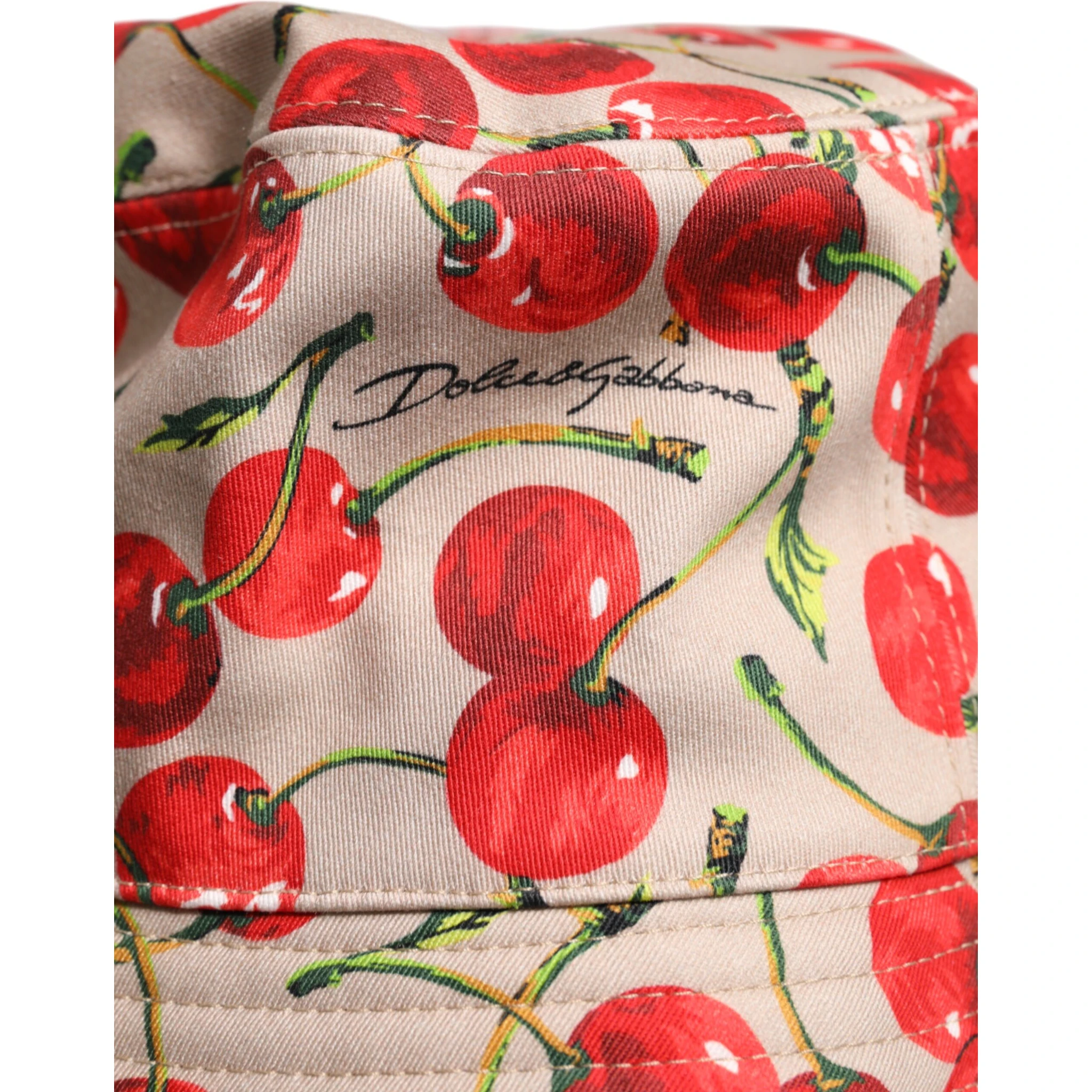 Beige Cotton Printed Wide Brim Bucket Hat