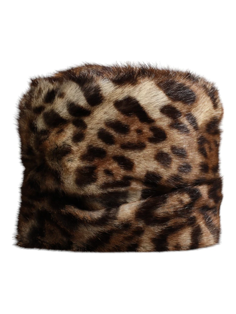 Brown Leopard Faux Fur Women Bucket Hat alternative