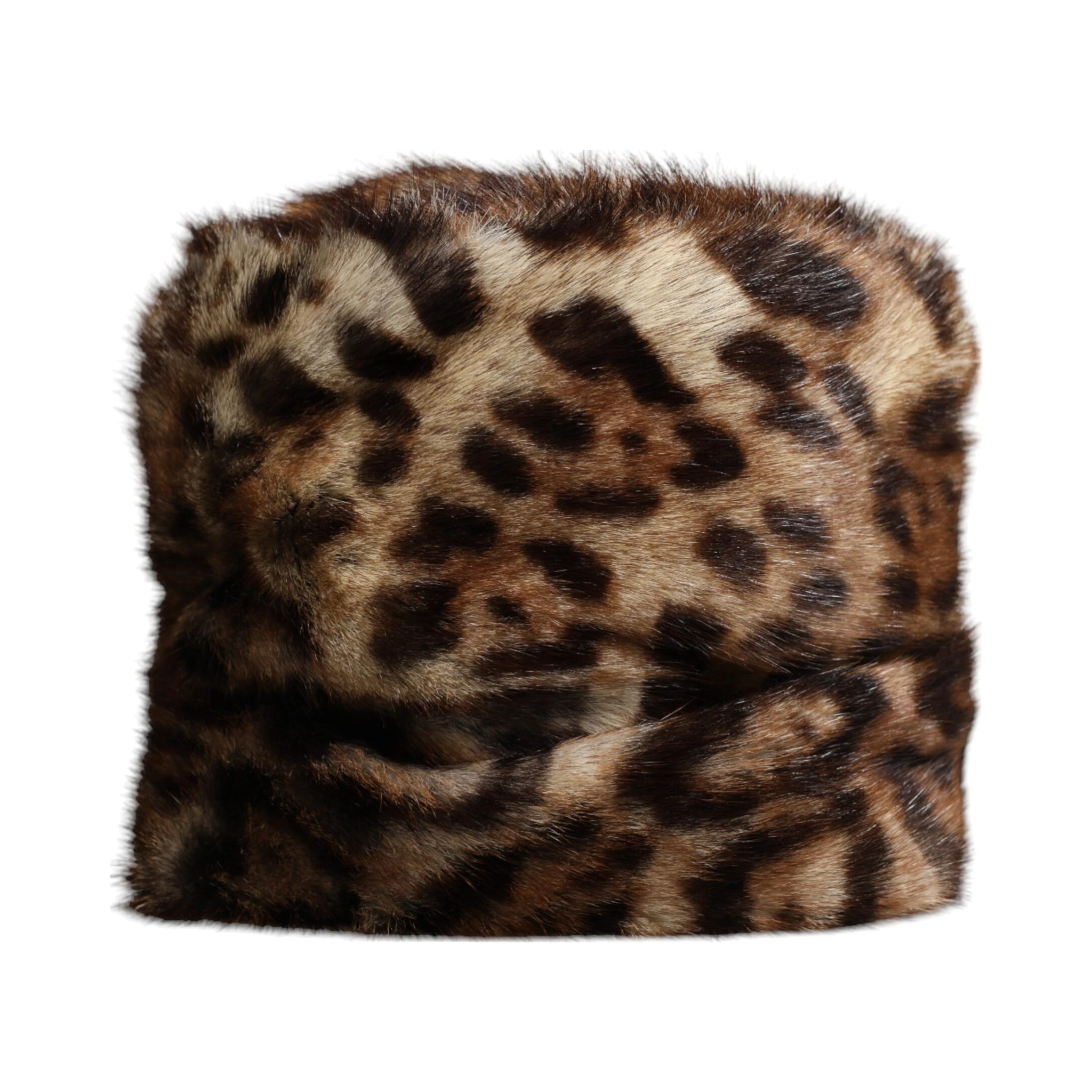Brown Leopard Faux Fur Women Bucket Hat