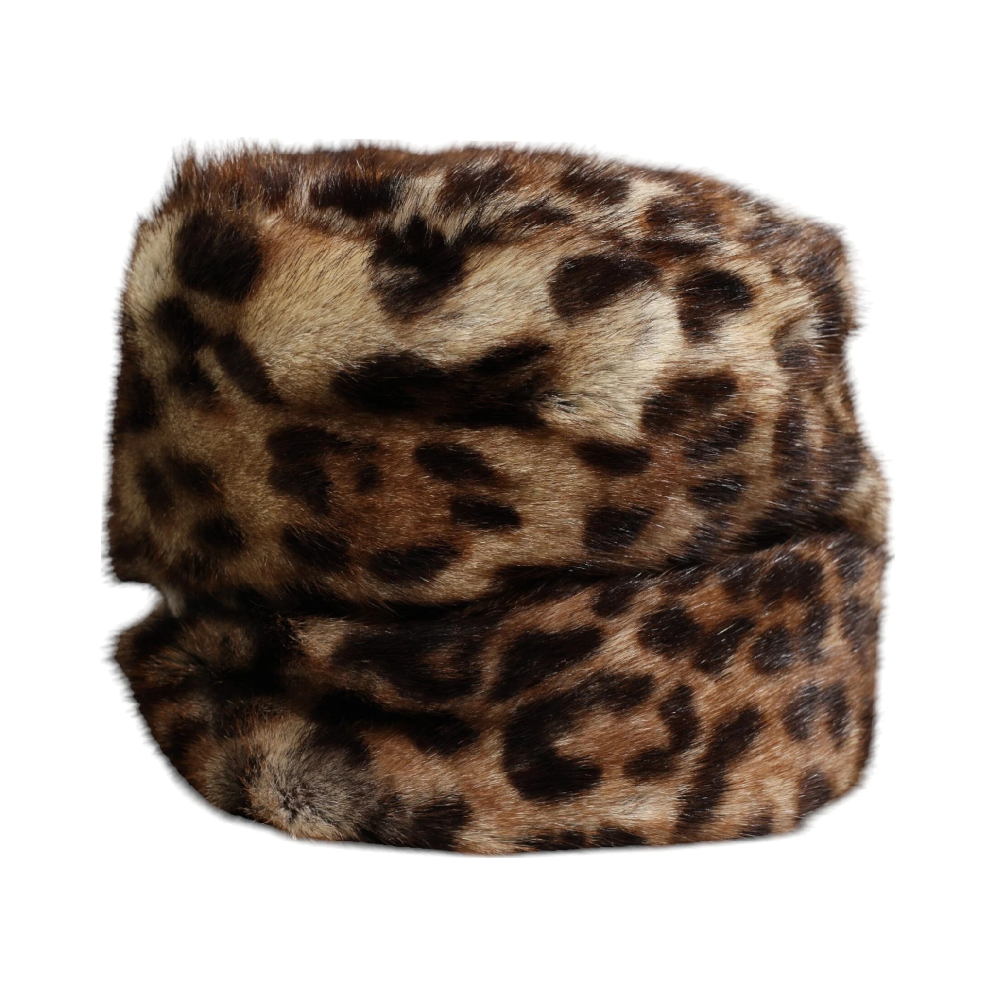Brown Leopard Faux Fur Women Bucket Hat