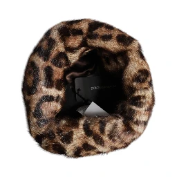 Brown Leopard Faux Fur Women Bucket Hat