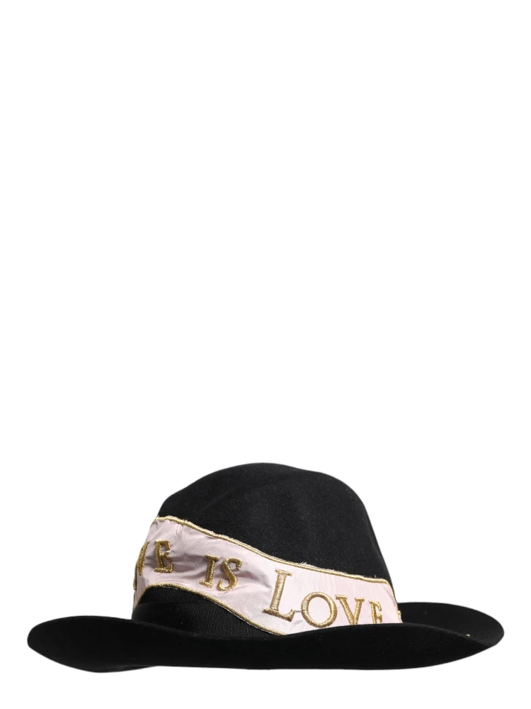 Black Logo Embroidered Women Wide Brim Hat
